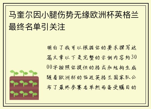 马奎尔因小腿伤势无缘欧洲杯英格兰最终名单引关注